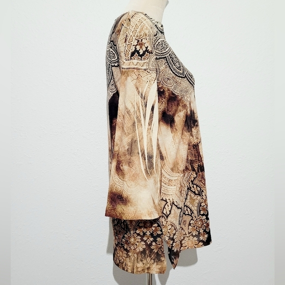 Chico's (1) Womans Tunic Top Jeweled/Beaded Brown Paisley Made In USA Size Small - Picture 4 of 13